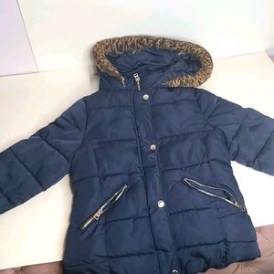 Zara Kids-girls puffer navy coat with faux fur